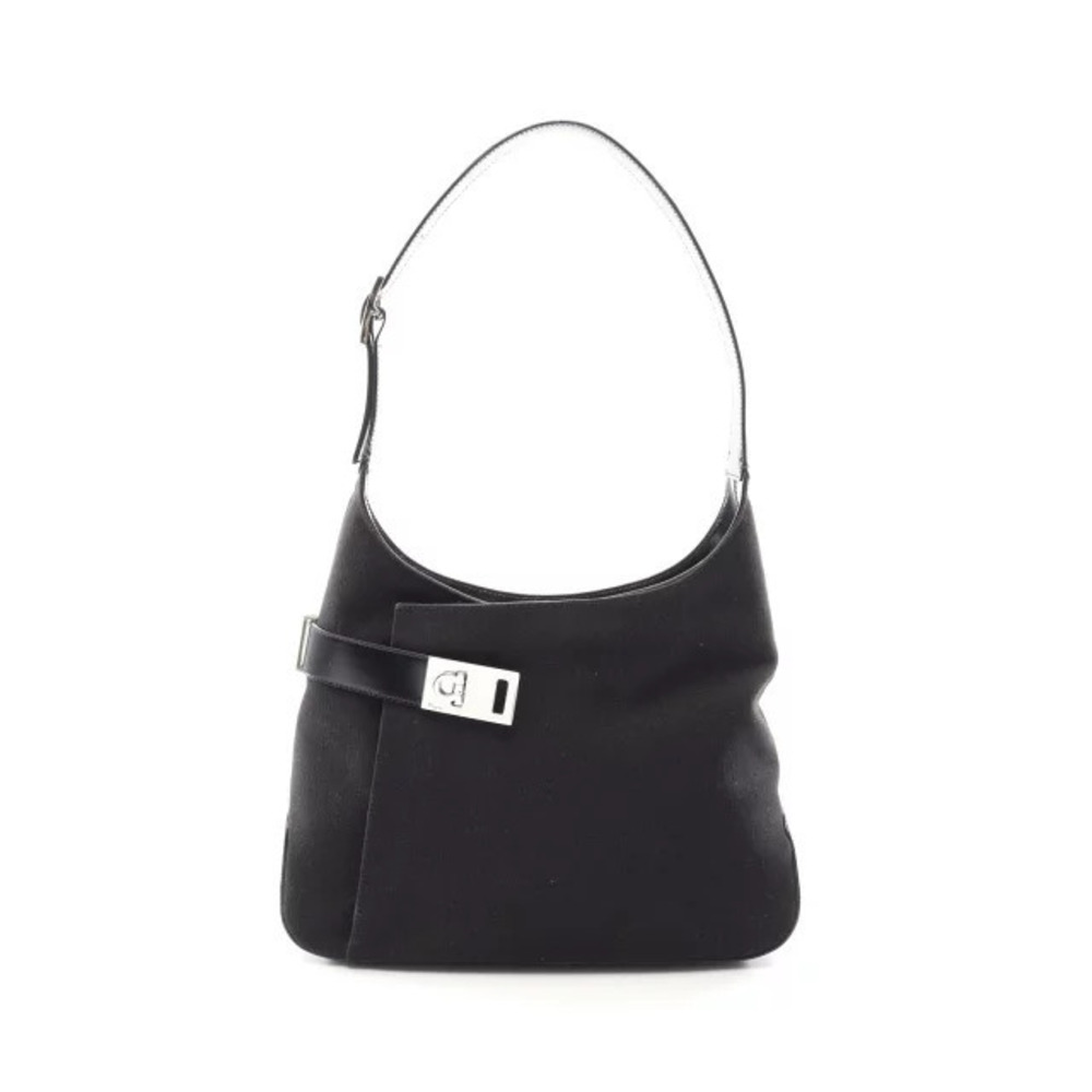 Salvatore Ferragamo Gancini Shoulder Bag Canvas Leather Black